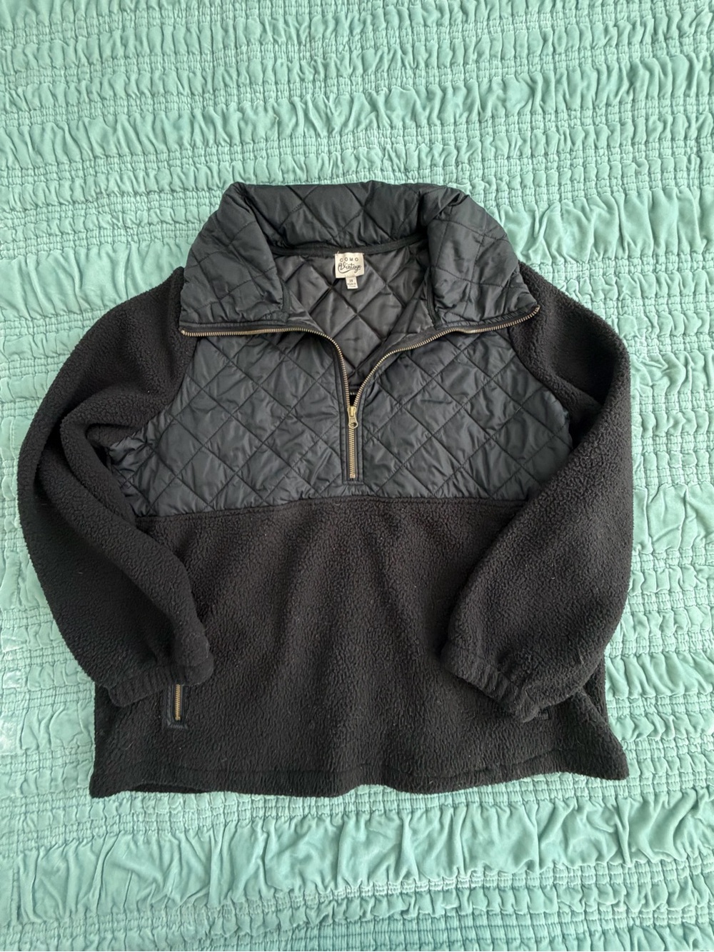 Como Vintage Black Quilted Yoke Fleece Pullover-2X